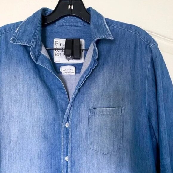 Frank & Eileen Mary Classic Shirtdress Famous Denim Distressed Vintage Wash LG - Picture 7 of 7